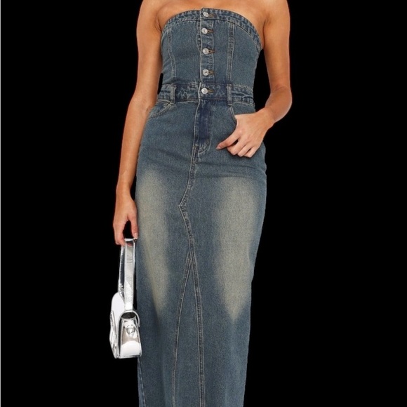 White Fox Boutique Denim Maxi Dress - Picture 3 of 16